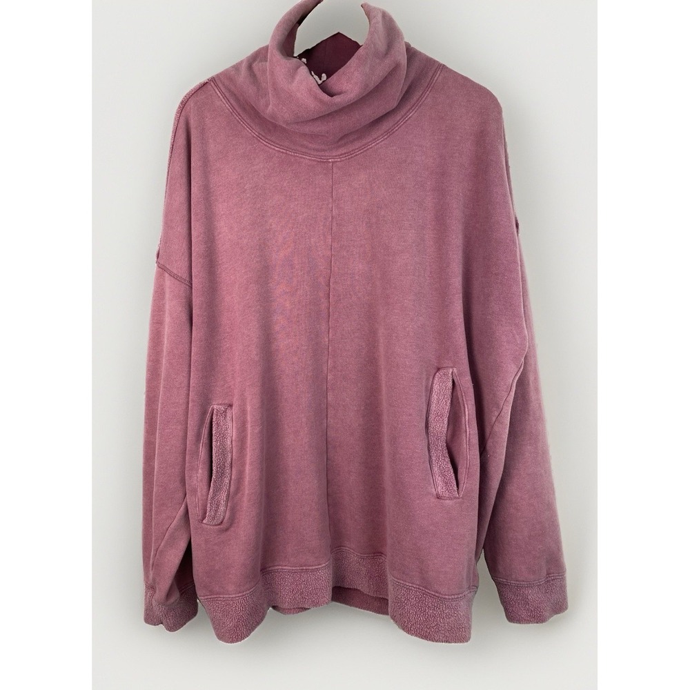Free People Women's M Dusty Pink Oversized Funnel Neck Pullover Sweatshirt